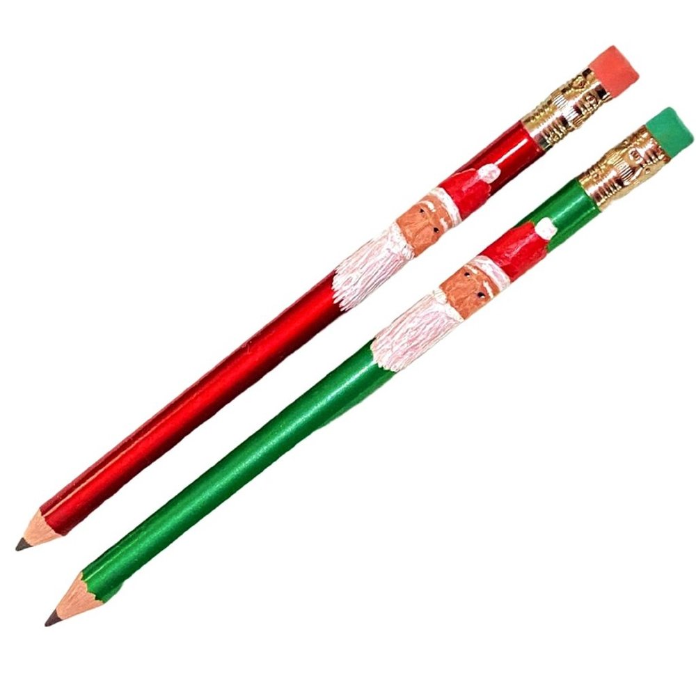 Vintage Husky Empire Red & Green Pencils Hand Carved Santas Artist Dave Cochran